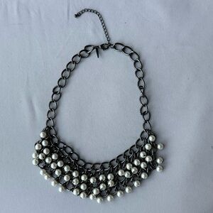 New York & Company Silver Chain Necklace with White Pearls